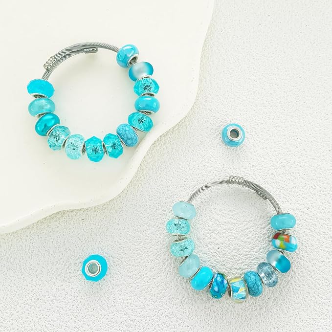 60Pcs Large Hole Beads Spacer Beads Sky Blue Assorted European Craft Big Beads - Image 3