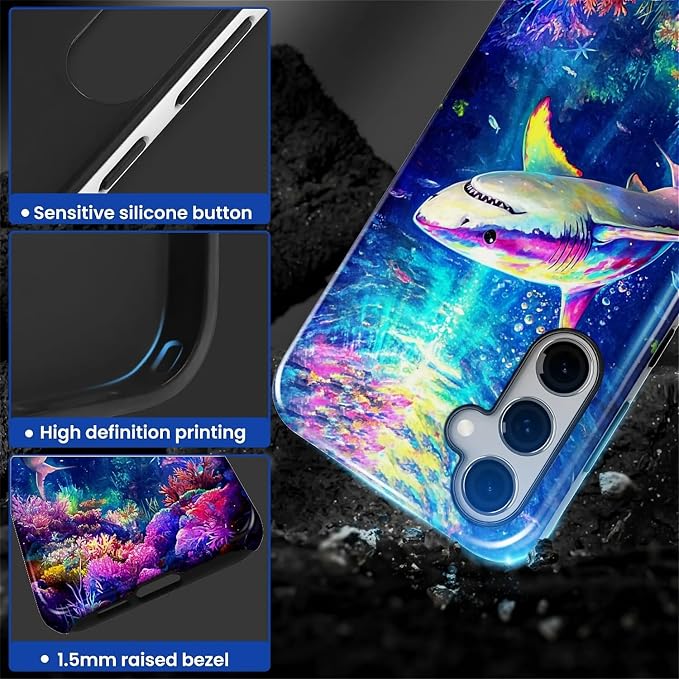 for Samsung Galaxy S25 FE Case, Colorful Ocean Sharks Pattern Glossy 2 in 1 - Image 6