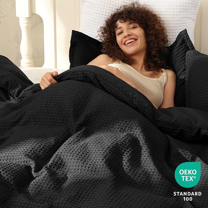 PHF Waffle Weave Duvet Cover Set California King, No Snagging Ultra Soft Luxury - Image 2