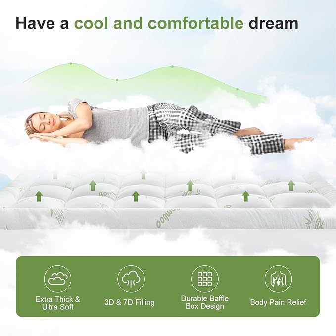 Twin XL Size Mattress Topper Viscose Derived from Bamboo, Soft Thick Pillow Top - Image 2