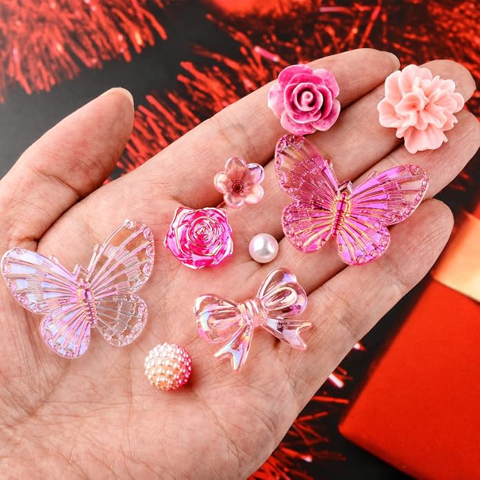350 Pieces 3D Resin ABS Colorful Rose Flower Bows Butterfly Charms - Image 6