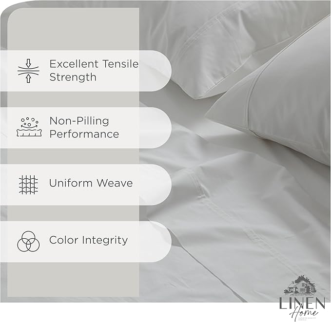 Linen Home 100% Cotton Percale Sheets Queen Size, Deep Pocket, 4 Pieces Set - Image 2