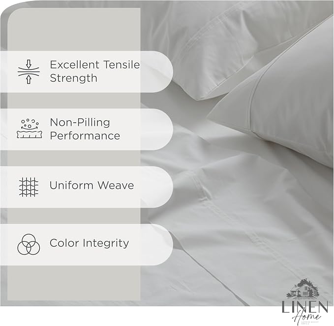 Linen Home 100% Cotton Percale Sheets California King Size, Deep Pocket - Image 2
