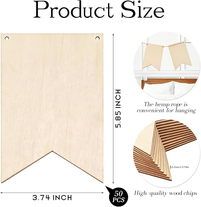 50 Pack Unfinished Blank Wood Signs Wooden Blocks - Image 2