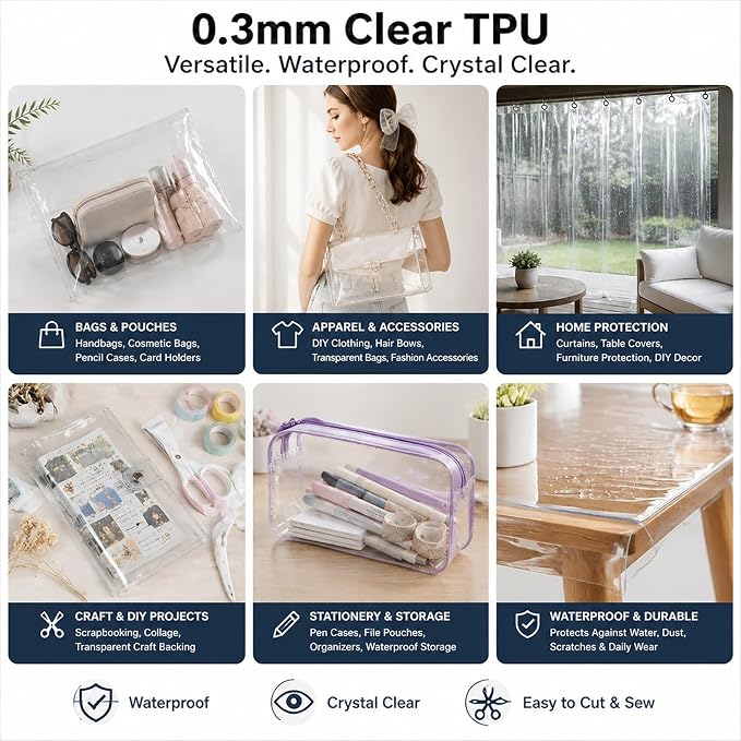 SHISU Clear TPU Vinyl Fabric 12 Mil, Heavy Duty Large Sheet | Large waterproof - Image 6