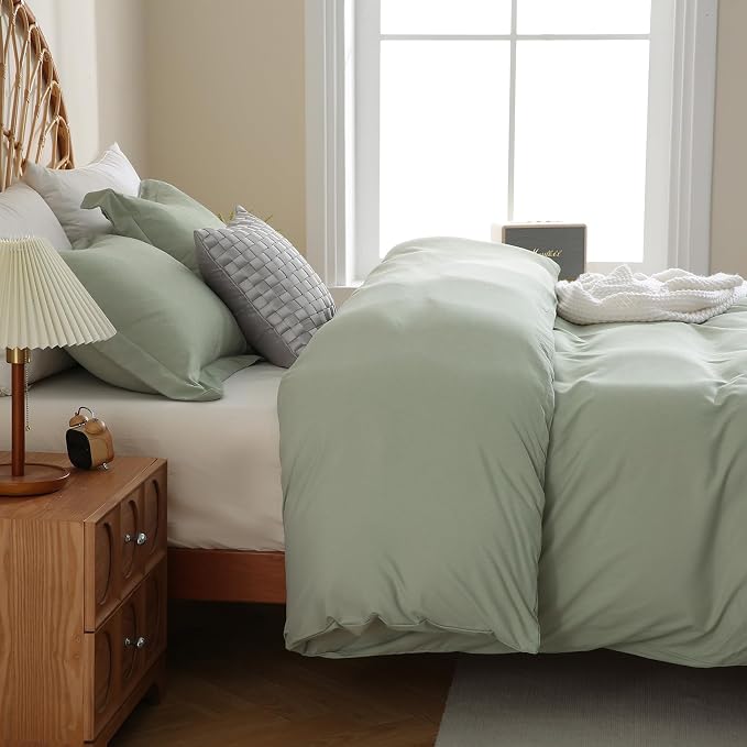 JSD Sage Green Duvet Cover Set Twin Size, 2 Piece Microfiber Kids Duvet Cover - Image 7
