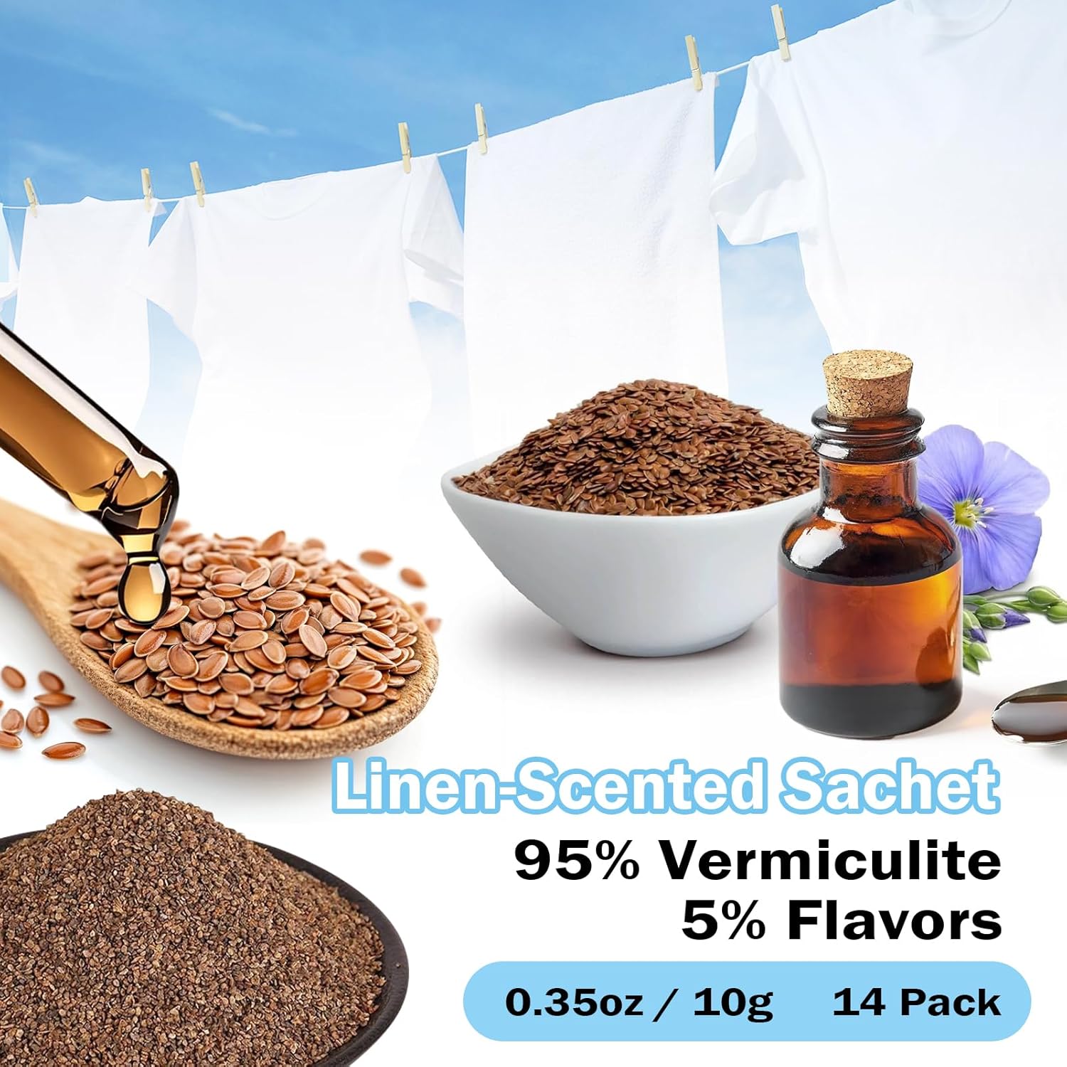 SCENTORINI Scented Sachets for Drawers and Closets, Linen Scent 14 Pack, Long-Lasting Sachets Bags Wardrobe Freshener, for Shoe Wardrobe, Cupboard