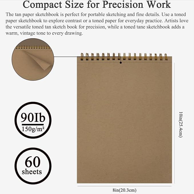 Fuxi Toned Sketchbook 8x10, 60 Sheets Spiral Bound Artist Sketch Pad - Image 2