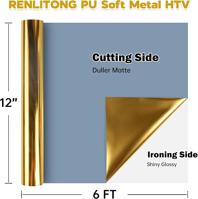 RENLITONG Soft Metal Heat Transfer Vinyl, Premium PU Material HTV Roll - Image 2