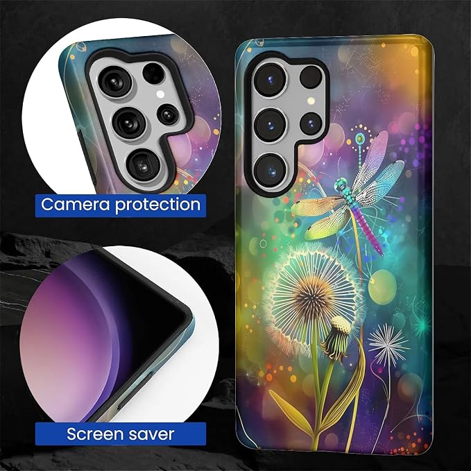 for Samsung Galaxy S25 Ultra Case, Dragonfly Dandelion Colorful Pattern Glossy - Image 6