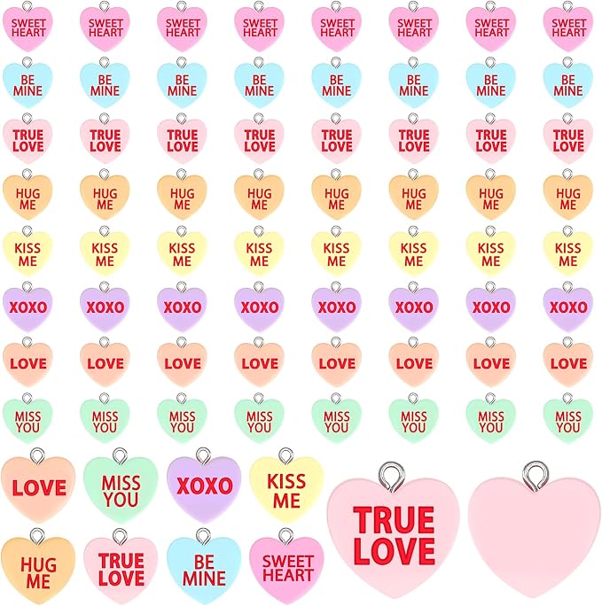 Augshy 64 Pcs Valentine's Day Resin Charms, Conversation Heart Pendant | by Augshy