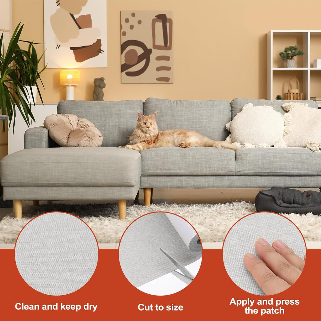 PATIKIL 70x6.2 Inch Linen Repair Tape, Repair Fabric Patch Self Adhesive Couch Patch Line Repair Patch for Furniture Sofa Car Seats Office Chairs, Light Gray