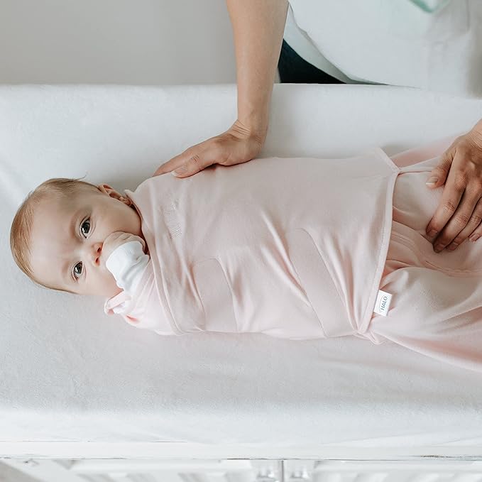 HALO 100% Cotton Sleepsack Swaddle, 3-Way Adjustable Wearable Blanket, TOG 1.5, Soft Pink, Newborn, 0-3 Months