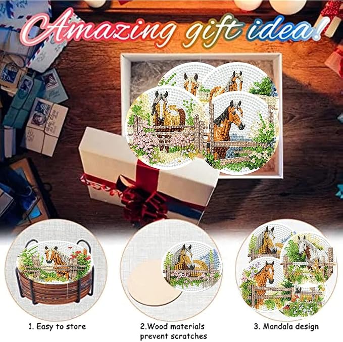 Zythron 8 Pack Horse Diamond Art Coasters, Diamond Painting Coasters Kits | - Image 6