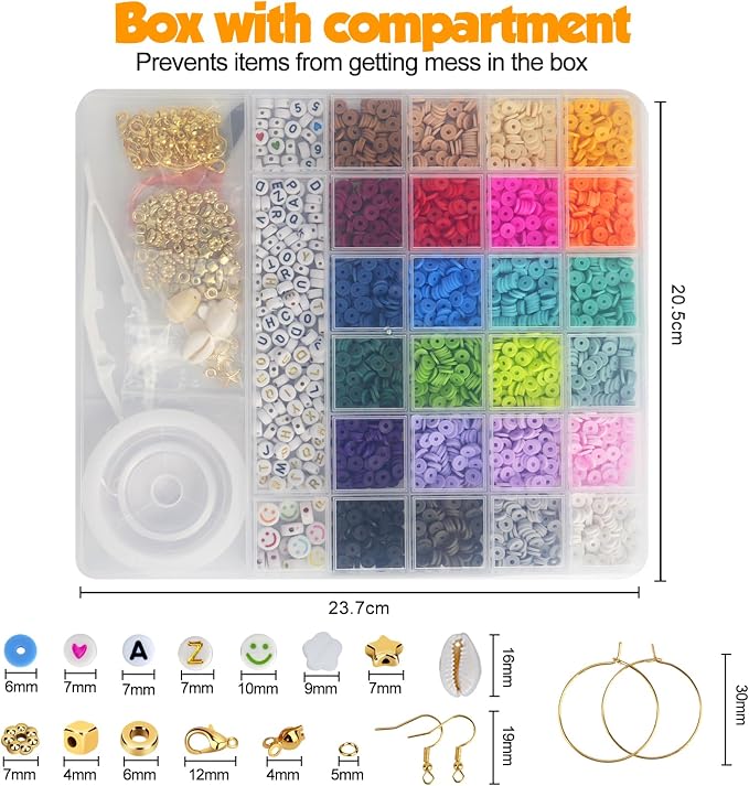 JQEEYGV 5500pcs Clay Beads Bracelet Making Kit 24 Colors Flat Preppy Beads - Image 3