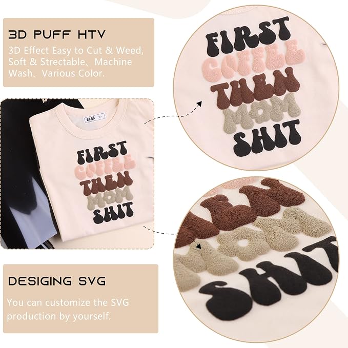 Tintnut Black Puff Heat Transfer Vinyl Roll, easy cut & weed, stretch washable - Image 5