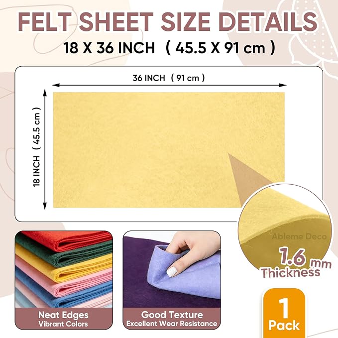 Soft Felt Fabric Sheet 18" x 36", 1.6mm Acrylic Craft Felt, Maize Yellow | Soft - Image 3