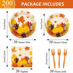 50 Guests Thanksgiving Fall Plates and Napkins Party Supplies Autumn Leaves - Image 2