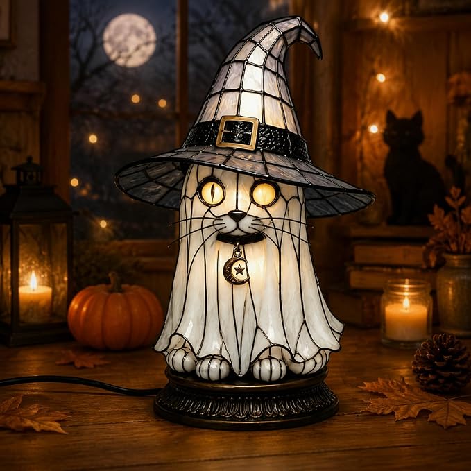 Resin Black Cat Witch Hat Table Lamp by Unknown