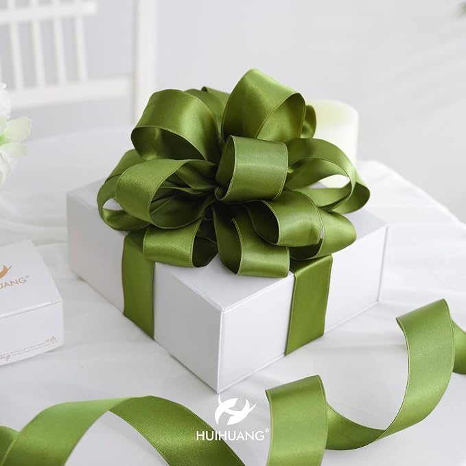 HUIHUANG Olive Green Wired Ribbon 1-1/2 inch Olive Satin Wire Ribbon - Image 7