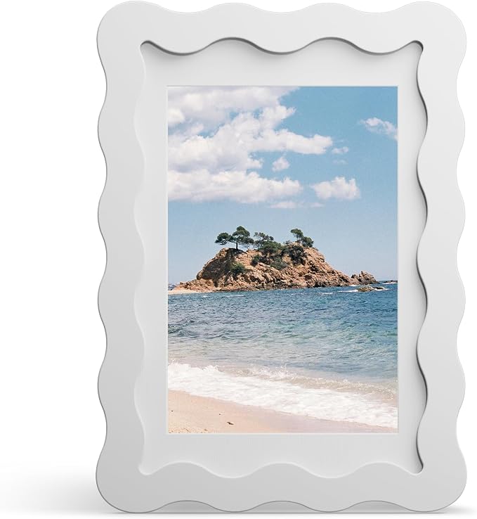 4x6 Picture Frame with Mat for 3.5x5, Wavy Edge Wooden Real Glass Photo Frame by THKRLOF