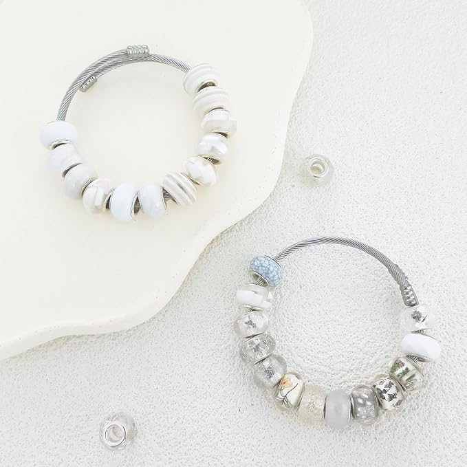 60Pcs Large Hole Beads Spacer Beads White Assorted European Craft Big Beads - Image 3