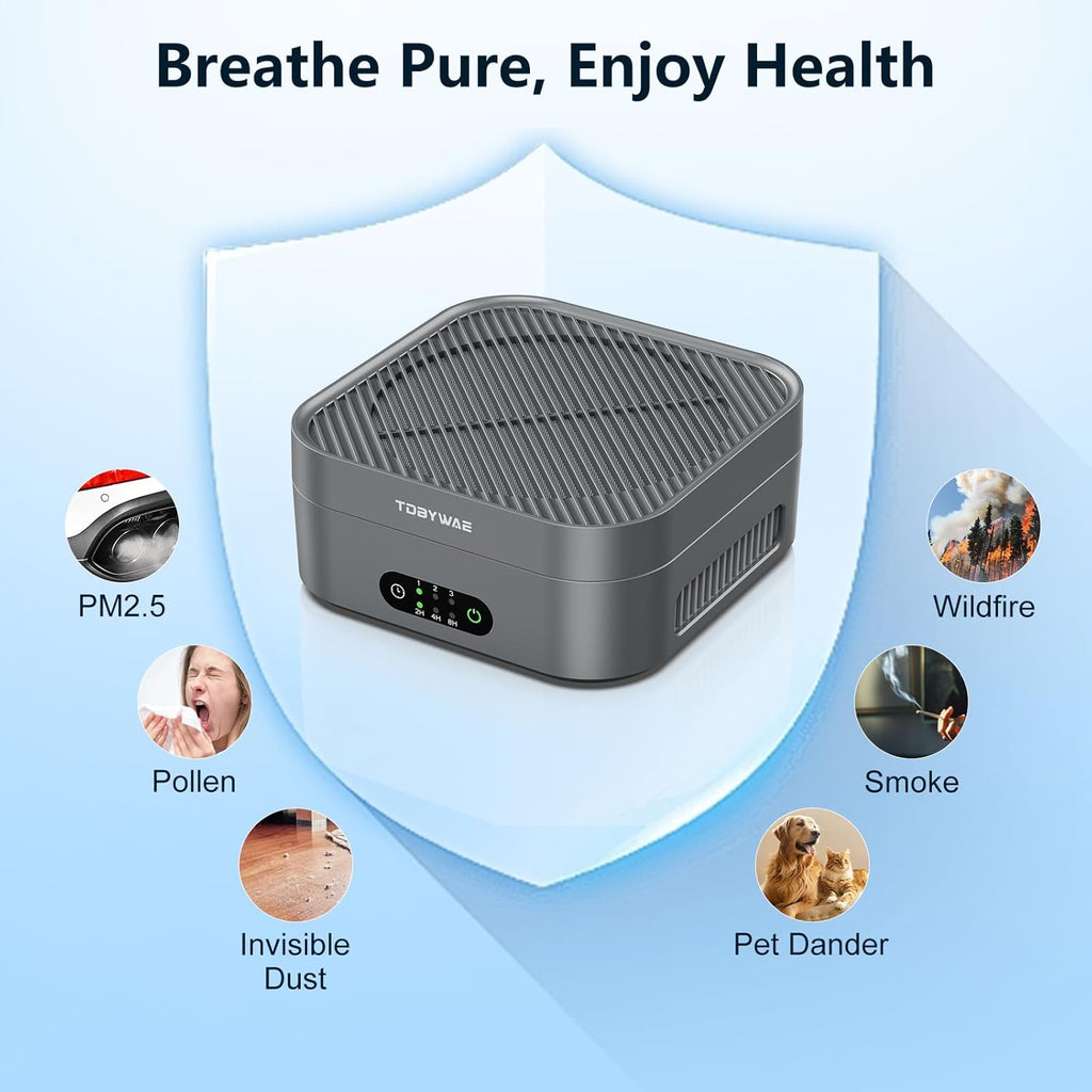 Air Purifiers for Home 600 Sq.Ft, TDBYWAE H13 True HEPA Air Purifier with USB Cable for Pets Dust Dander Pollen Odor Smoke, Small Portable Air Purifier for Bedroom Office Desktop Car RV (Grey)