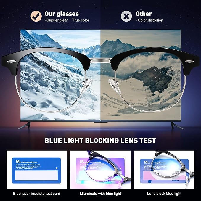 Blue Light Blocking Glasses Vintage Half Frame UV Clear Lens Anti Eyestrain - Image 6