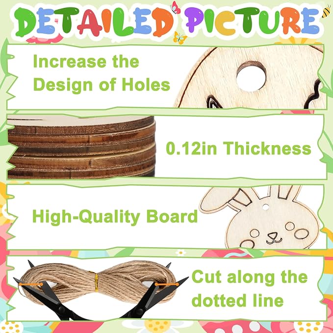 80PCS Unfinished Ornament Wood Crafts, Painting Blank Wooden Cutouts | DIY 10 - Image 3