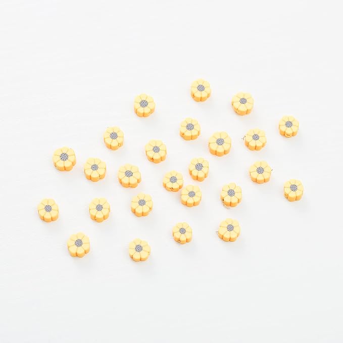 100pcs Yellow Sunflower Polymer Clay 10mm Spacer Beads - Image 5