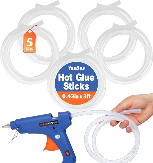 5 Rolls Hot Glue Sticks, Full Size 3 FT Long x 0.43" Diameter Glue Sticks by YesBes