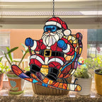 Funny Santa Claus Skiing Acrylic Suncatcher Stained Glass Effect Window Car - Image 4