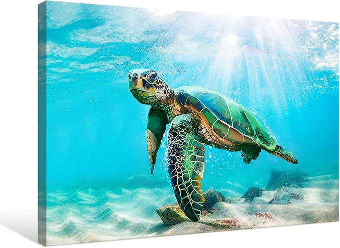 JAPO ART Green Sea Turtle Wall Decor Tropical Canvas Wall Art Prints Hawaii - Image 2