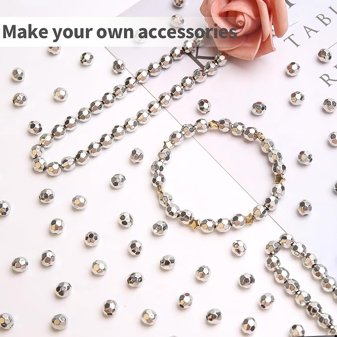 BONNY BOXX 500pcs 8mm Acrylic Faceted Round Crystal Beads Silver Loose Spacer - Image 4