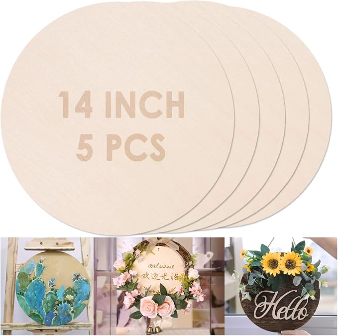 5PCS 14Inch Wood Circles for Crafts, Cutouts Blank Round Wood Slice Unfinished by Unixing
