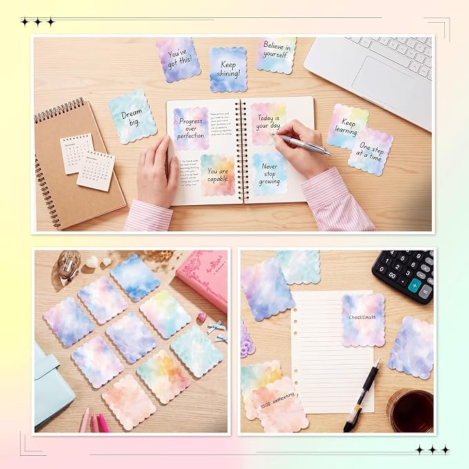 Gersoniel 9 Pcs Tie Dye Scalloped Sticky Notes, Aesthetic Colorful Sticky Notes - Image 3