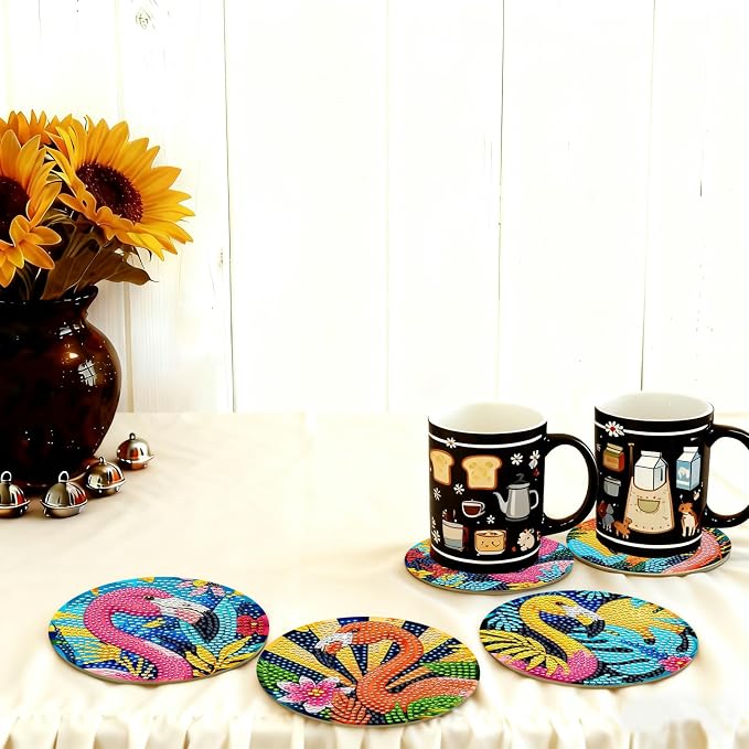 TDOOW Diamond Art Coasters 2026 8 Pcs Colorful Flamingo Diamond Painting - Image 4