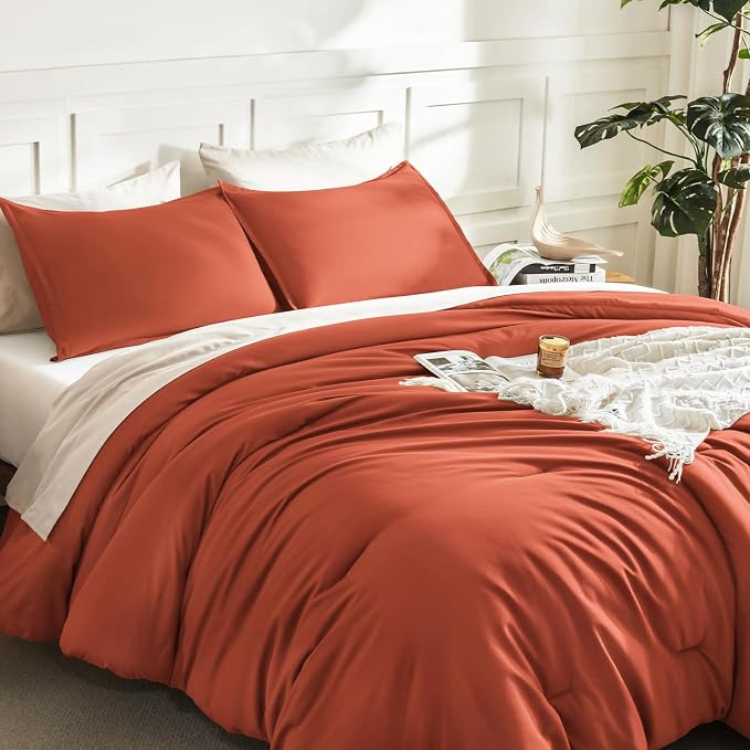 Litanika Boho Comforter Full Size Set Burnt Orange, 3 Pieces Fall Solid - Image 5