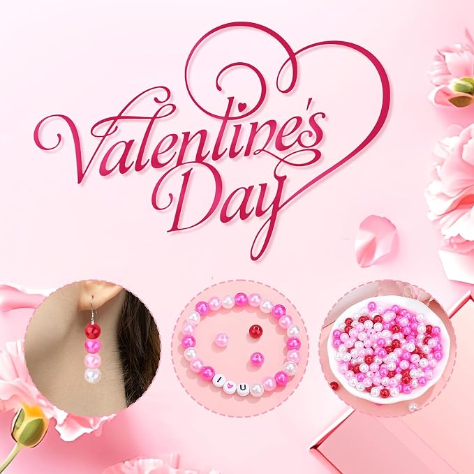 DUQGUHO 6mm Valentines Beads for Bracelet, Valentines Day Plastic Pearls for - Image 3