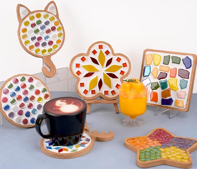 CHICSHIS 16 Pack Large Wooden Mosaic Bases – Assorted Shapes DIY Coaster Blanks - Image 9