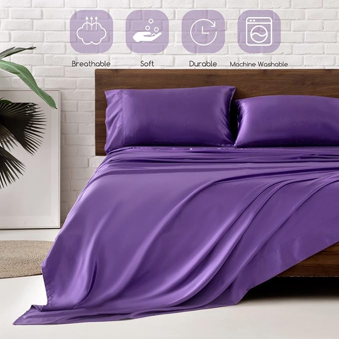 MR&HM Satin Bed Sheets, Twin XL Size Sheets Set - Image 5