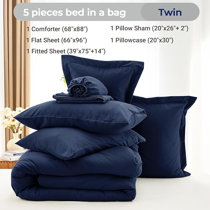 MUXHOMO 5 Pieces Twin Comforter Set, Soft Bed in a Bag Twin Size, All Season - Image 4