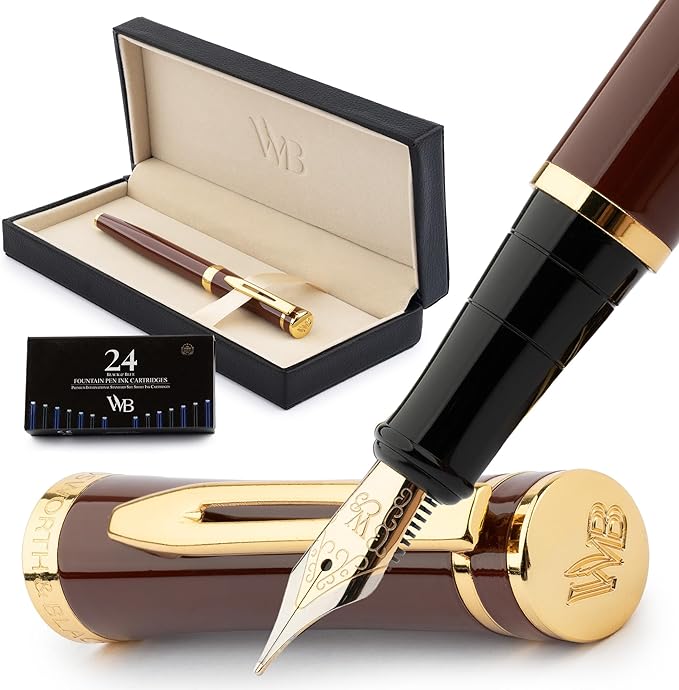 Wordsworth & Black Fountain Pen Kit, 18K Medium Gold Nib, Includes 24 Ink by WordsworthBlack