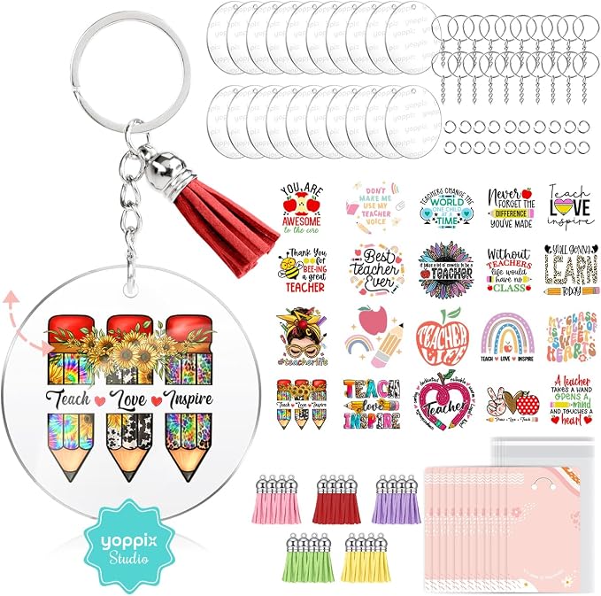 YOPPIX 140 PCS Acrylic Keychain Blank Set, Teachers Double-Sided UV DTF by yoppix