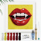 Doodlream Red Lip Needle Kit for Beginner, 9.4"x 9.4" Halloween Fanged Mouth by Doodlream