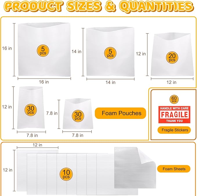 160 Pcs Packing Moving Foam Pouches & Sheets, 5 Sizes Cushion Foam Wrap Pouches - Image 2
