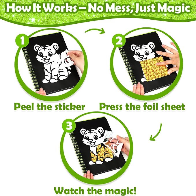 FUNNYB&G Foil Art Craft Kit for Kids 4-10 Years Old: Mess-Free & No-Glue - Image 4
