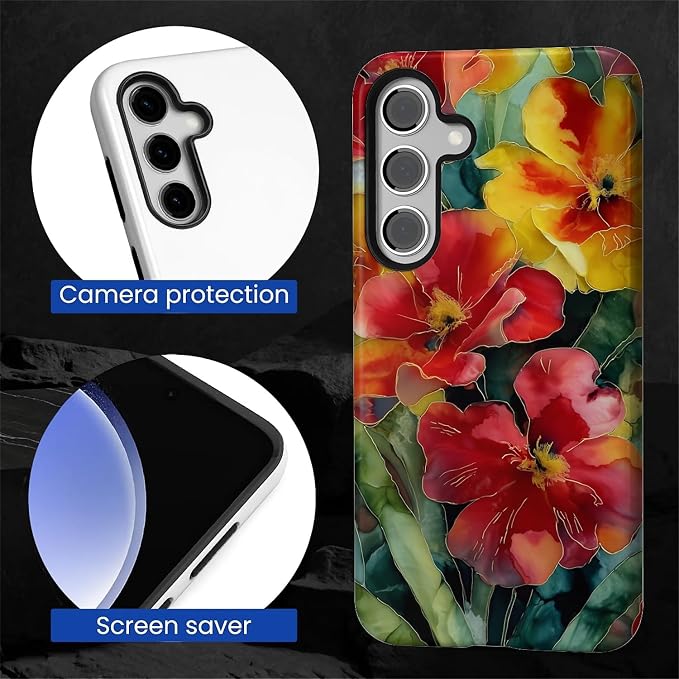 Case for Samsung Galaxy S23 FE Case, Vintage Floral Girly Design Hybrid Dual - Image 2