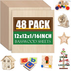 48 Pack Basswood Sheets 1/16x12X12Inch, Plywood Sheets by ESRICH