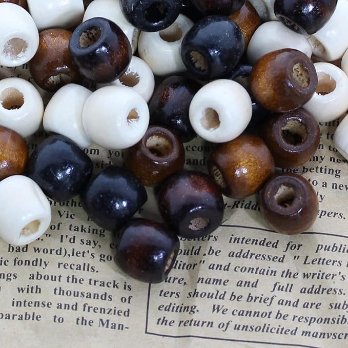 400Pcs Large Hole Barrel Wood Beads, BetterJonny 12x11mm 4 Colors Natural - Image 7